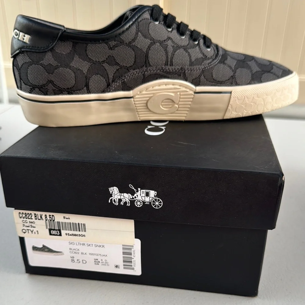 Coach Skate Black Signature Jacquard Leather Men's Sneakers - Picture 2 of 3